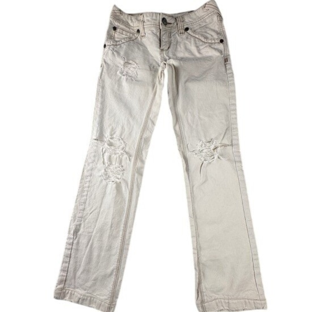 Free People Jeans Womens 26 Off White Distressed Low Rise Bootcut Denim Pants